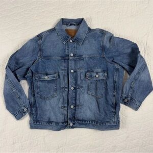 Levi's Premium Mens L Relaxed Fit Big E Denim Trucker Jacket Blue Vintage Wash